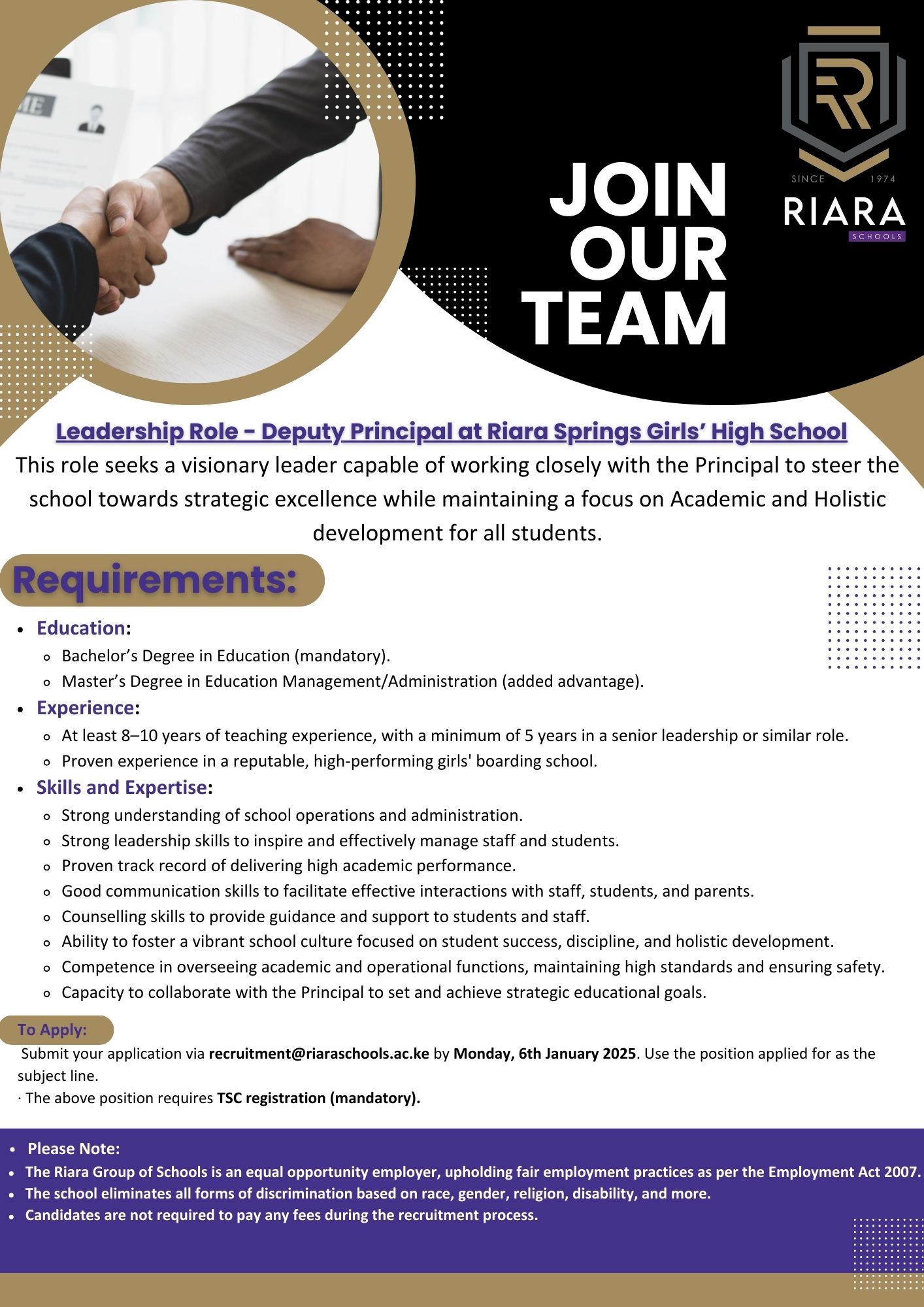 Leadership Role - Deputy Principal at Riara Group of Schools