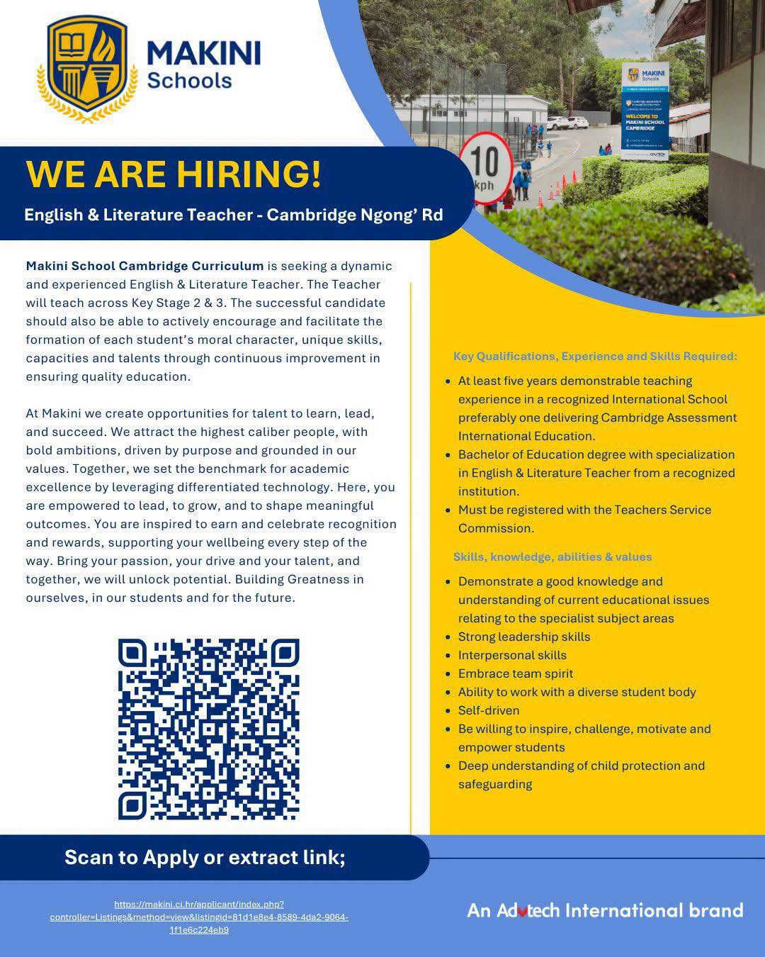 English & Literature Teacher – Cambridge Ngong\\' Road